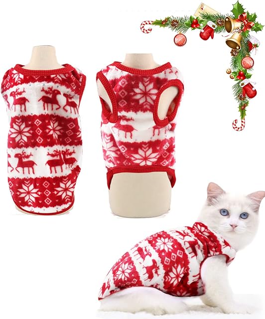 Cykapu Dog Christmas Outfit, Velvet Red & White Snowflake Elk Cat Christmas Costume Pet Clothes, WInter Warm Christmas Dog Outfit for Puppy Small Dogs (Medium)