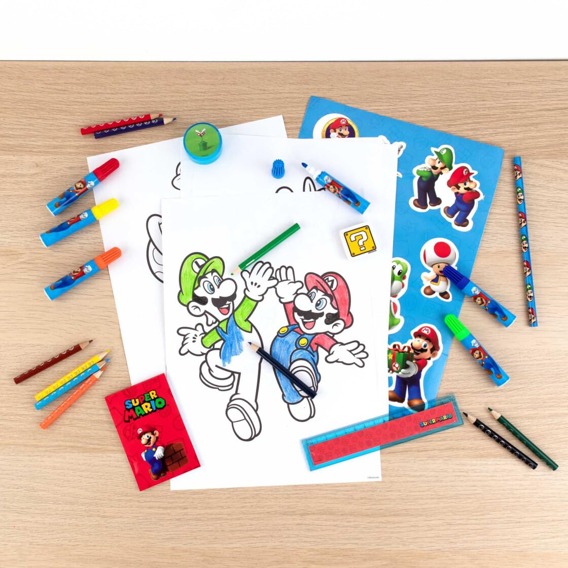 Mochila de guardería Super Mario con fiambrera y botella, estuche personalizado con nombre, juego de mochila infantil, fiambrera y vaso, estuche azul real