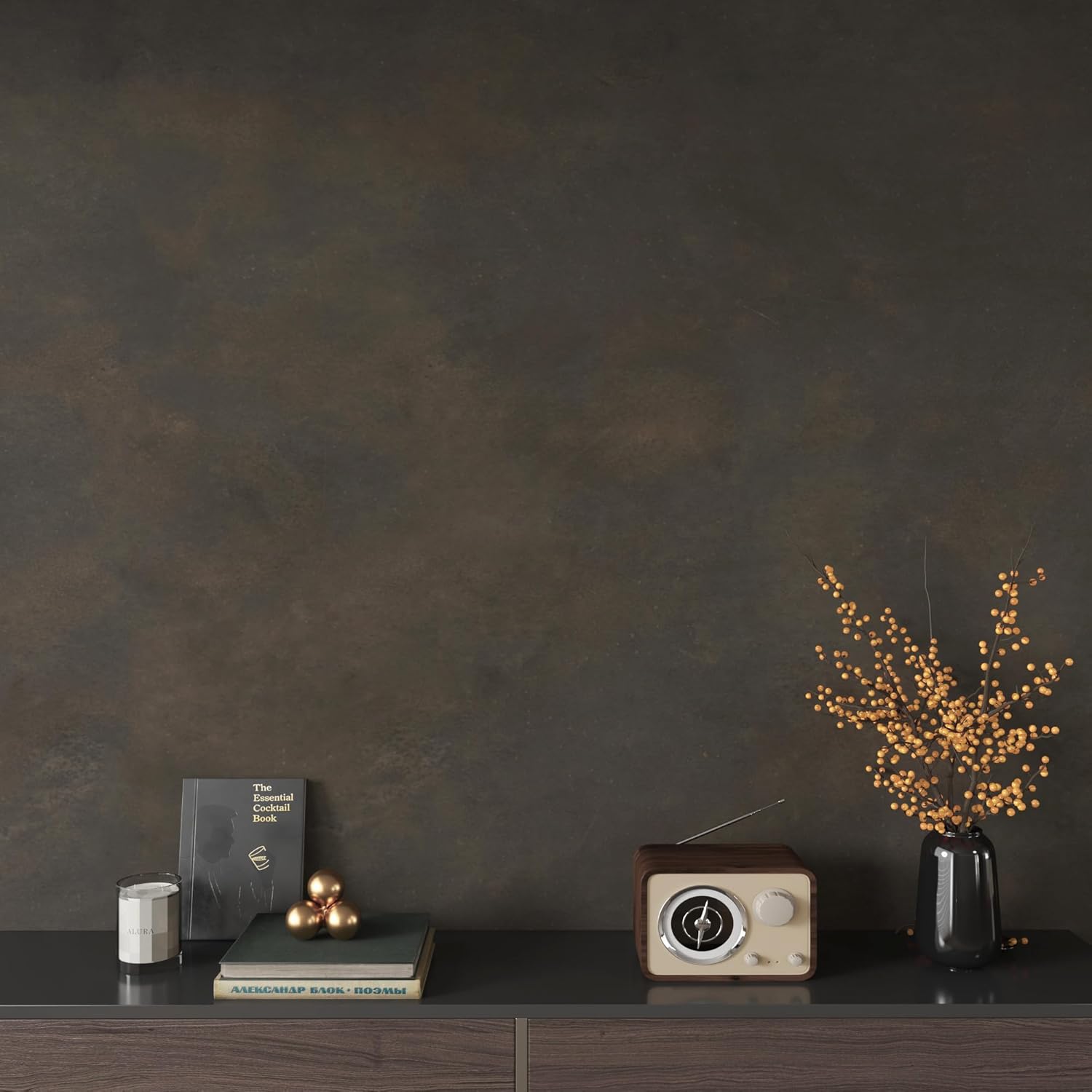 JSEVEM 31"×157" Extra Thick Wide Dark Brown Tan Charcoal Grey Rusty Concrete Wallpaper Peel and Stick Metallic Concrete Contact Paper Vinyl Matte Stickers for Bedroom Bathroom Living Room Office Walls