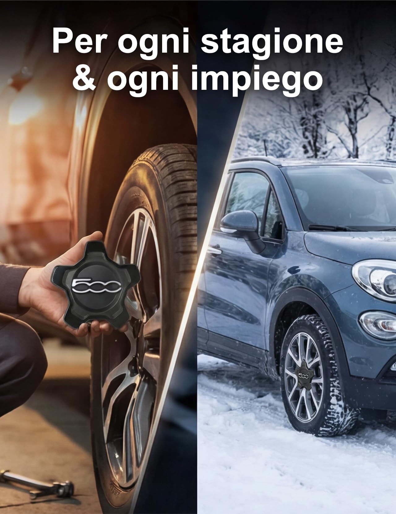 Coprimozzo Fiat 500X, Ricambio Originale con Adattamento Perfetto e Bloccaggio Sicuro per 735626312 735626311 Copri mozzo Fiat 500X Copri mozzo 500X (1 bordo nero scritte argento)