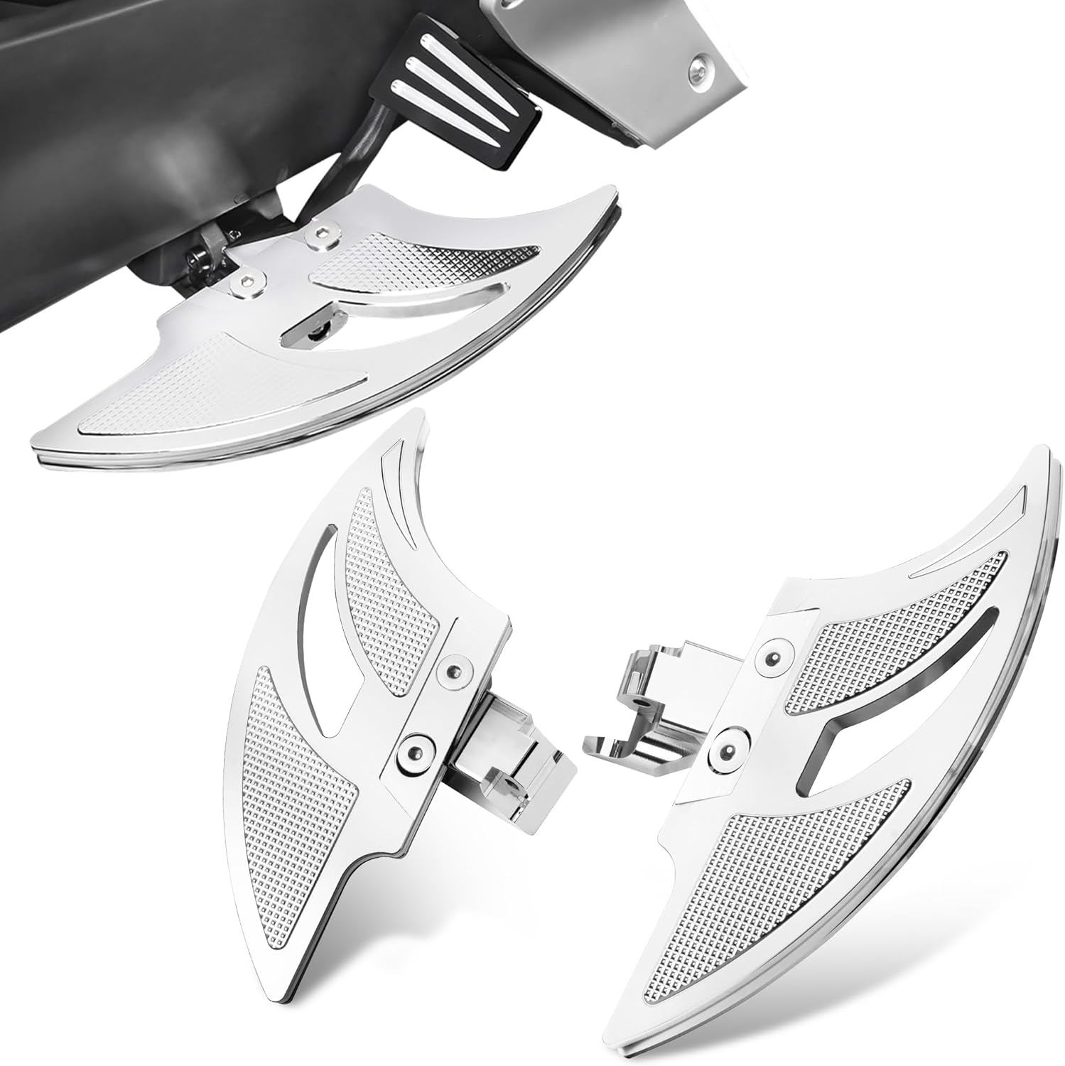 Large Bat Shape Driver Floorboards for the Can-Am Ryker All Models (2015-2025) | Rider Footrest Pedal for ACE 600 900 / Rally Edition/Sport (Chrome)