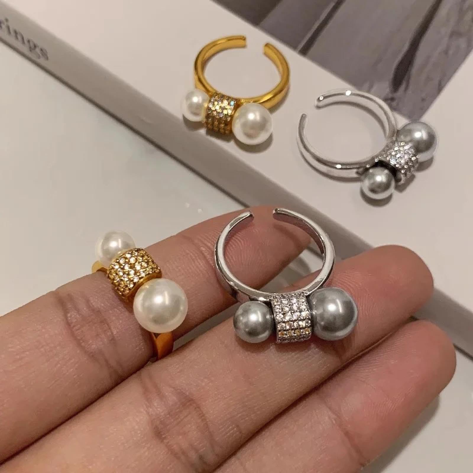 Ring Ringe Damen Bijouterie Herren Modischer Großer/Kleiner Perlen-Split-Ring Für Frauen, Nischendesign, Verstellbarer Zeigefingerring, Vintage, All-Match-Schmuck Für Den Alltag