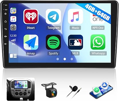 راديو ستيريو للسيارة 4+64G لسيارة Ford Escape/Mazda Tribute 2001-2005 مع مشغل سيارة لاسلكي يعمل بنظام Android Auto وشاشة تعمل باللمس مقاس 9 بوصات وراديو سيارة يعمل بنظام Android 15 مع نظام ملاحة GPS 32EQ وبلوتوث 5.0 وكاميرا احتياطية WiFi