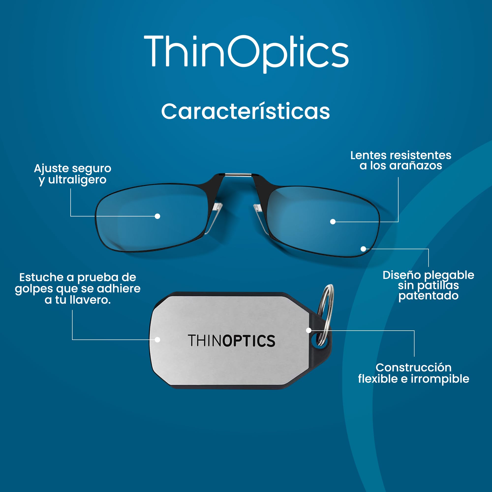 ThinOptics Gafas de Lectura Ultrafinas con Estuche Llavero – Gafas sin Patillas Compactas para Llevar en Llaves o Cartera – Portátiles, Ligeras y Resistentes, Siempre Contigo +1,00 +1,50 +2,00 +2,50