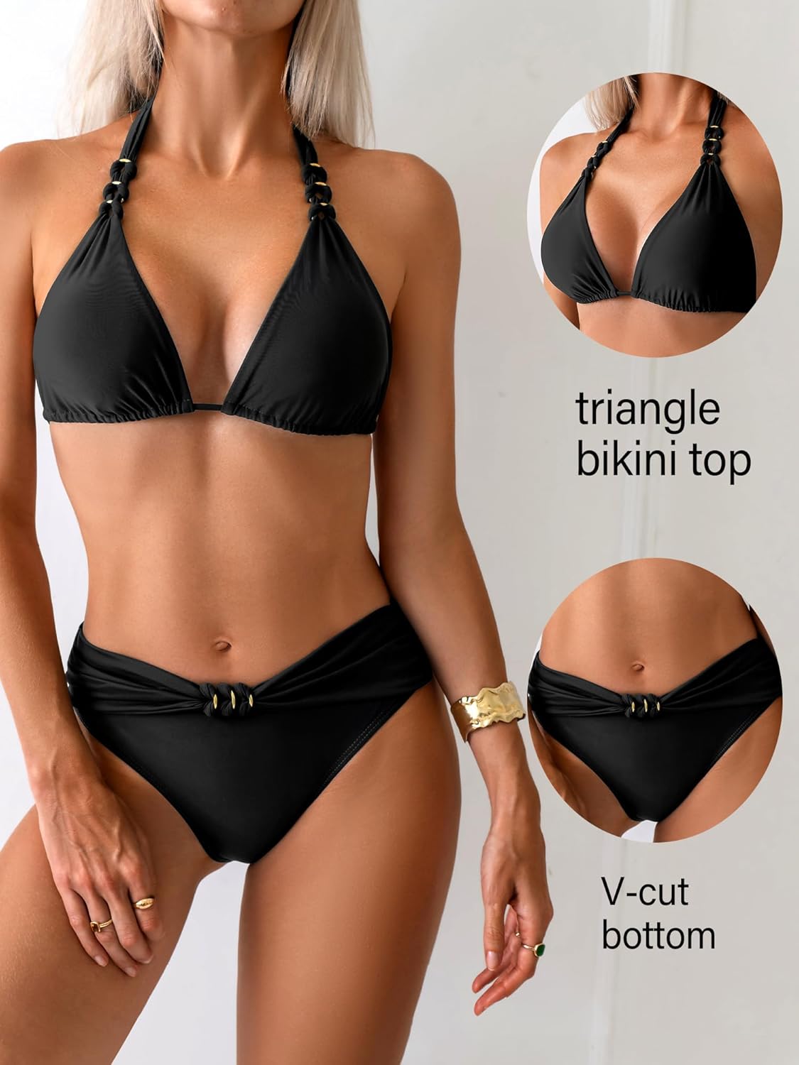 TASHEHE Women's Bikini Set Ruched Triangle Swimsuit Two Piece Sexy V Cut Bathing Suit
