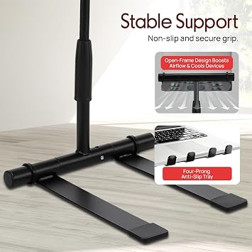 Pyle Portable Folding Laptop Stand - Standing Table with Adjustable Angle, Foldable Height and Four Prong Anti-Slip Tray for iPad, Tablet, DJ Mixer, Workstation, Gaming and Home Use - PLPTS55