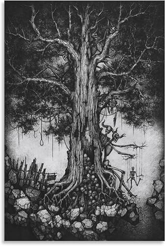 Miniatura 9 de Póster de árbol de la muerte oscuro en blanco y negro, diseño gótico de calavera aterradora, decoración de pared en lienzo, decoración del hogar,