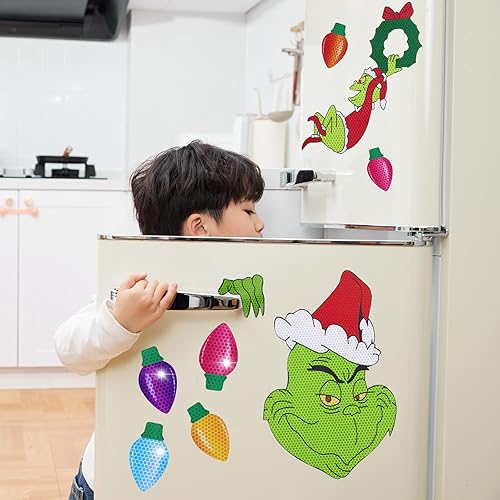 Miniatura 7 de 31 imanes reflectantes de Navidad para automóvil, decoración magnética para nevera, decoración navideña para refrigerador (Navidad)