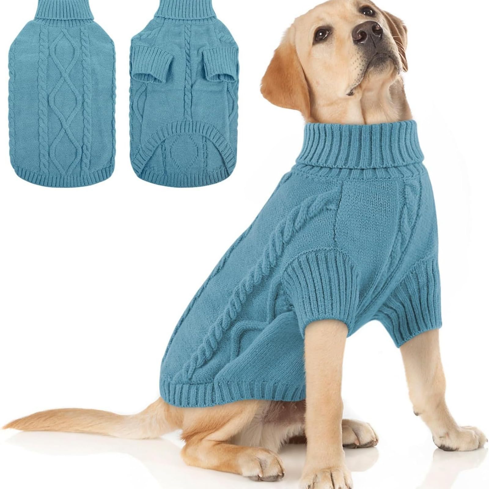 Hixingo Dog Knitted Jumper for Large Medium Small, XS-5XL Puppy Knitted Jacket Soft Warm Lightweight Winter Coat for Cold Weather Pets Male or Female (Light Blue,XXL)