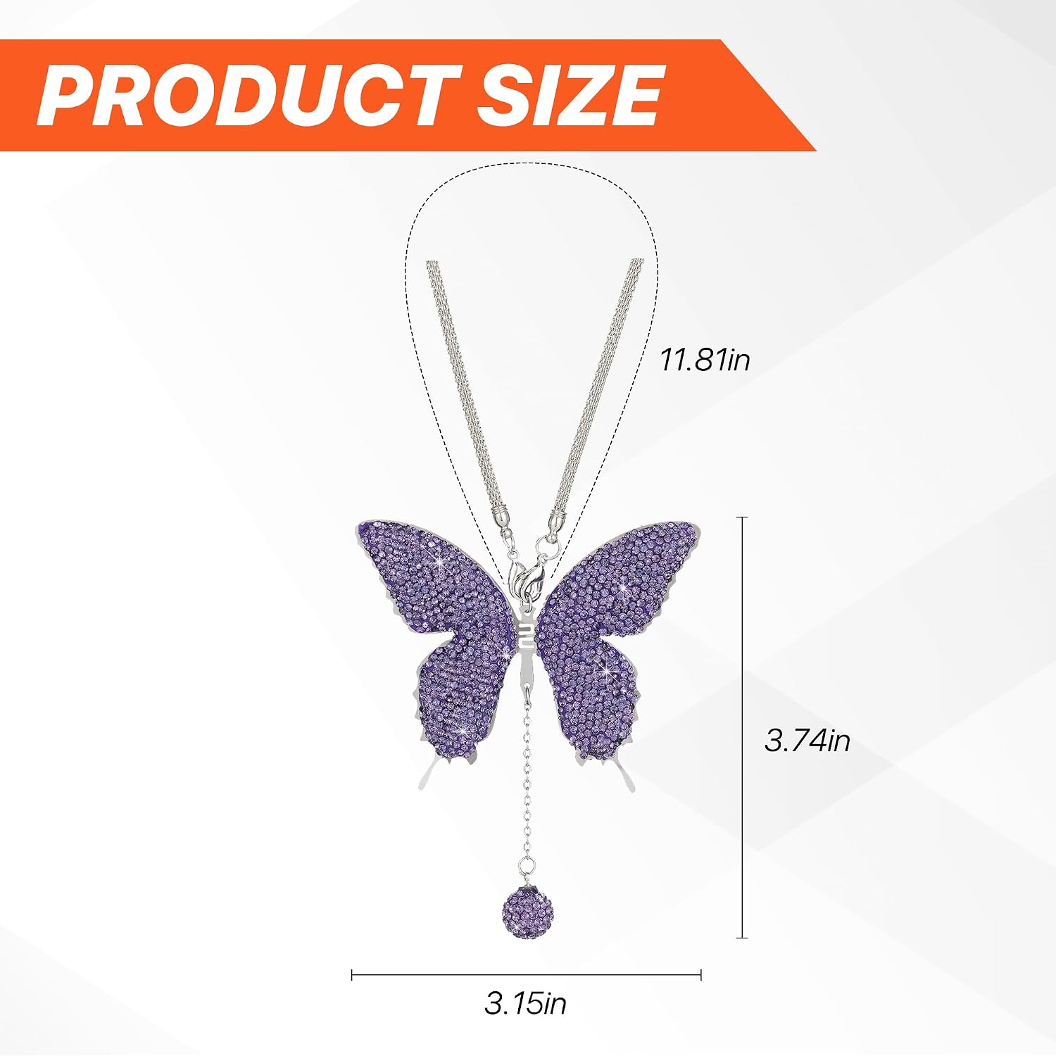 Bling Butterfly Diamond Car Accessories, Crystal Car Rear View Mirror Charms for Women Girls, Auto Decoration Interior Hanging Ornament Pendant Valentine's Day Presents for All Cars (Purple) image 3