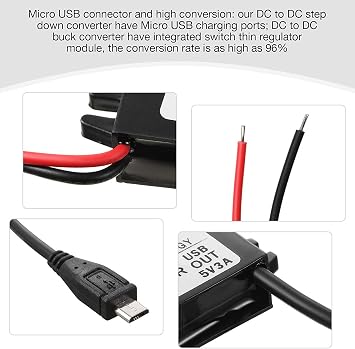 12V to 5V USB Converter DC-DC Step Down Adapter 12V to USB 5V 3A Converter Regulator Cable Wires Car LED Display Power Supply Inventor Buck Converter Step Down Module Transformer Adapter