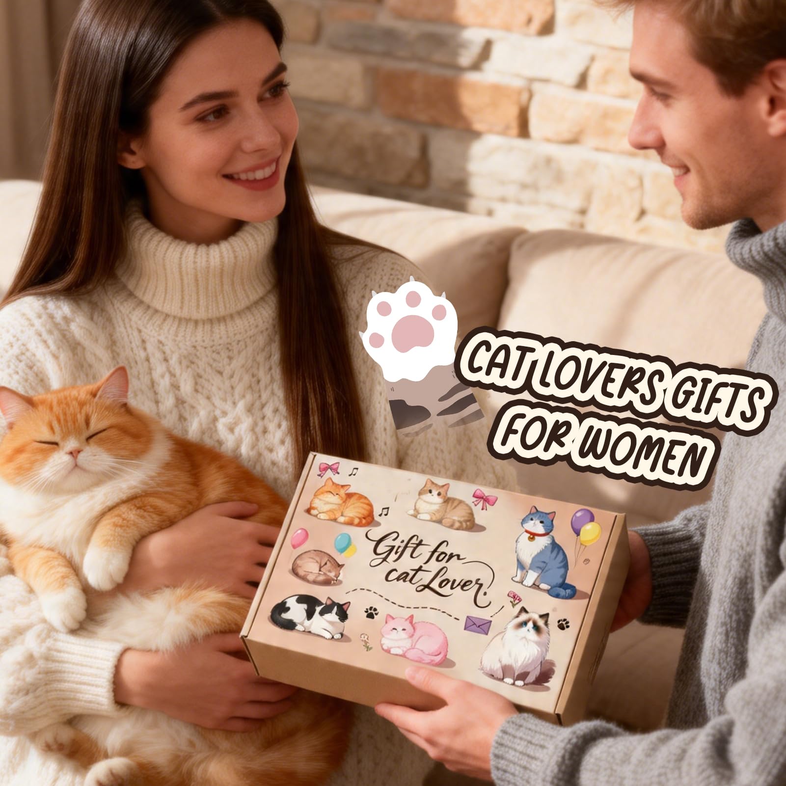 Geschenke für Katzenliebhaber,Geschenk Katzenliebhaber,Katzen Geschenke für Frauen - mit Katzentasse Untersetzer Kosmetiktasche Duftkerze Schlüsselanhänger Handtücher Socken - Katzen Geschenk