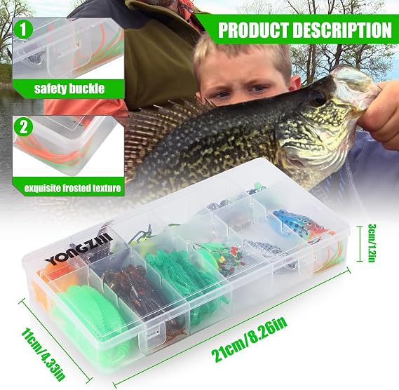 Fishing Lures Kit,Bass Fishing Tackle Set Including Soft Baits Jig Heads Hooks Weights, Complete Freshwater Lure Kit for Bass Trout Walleye Panfish