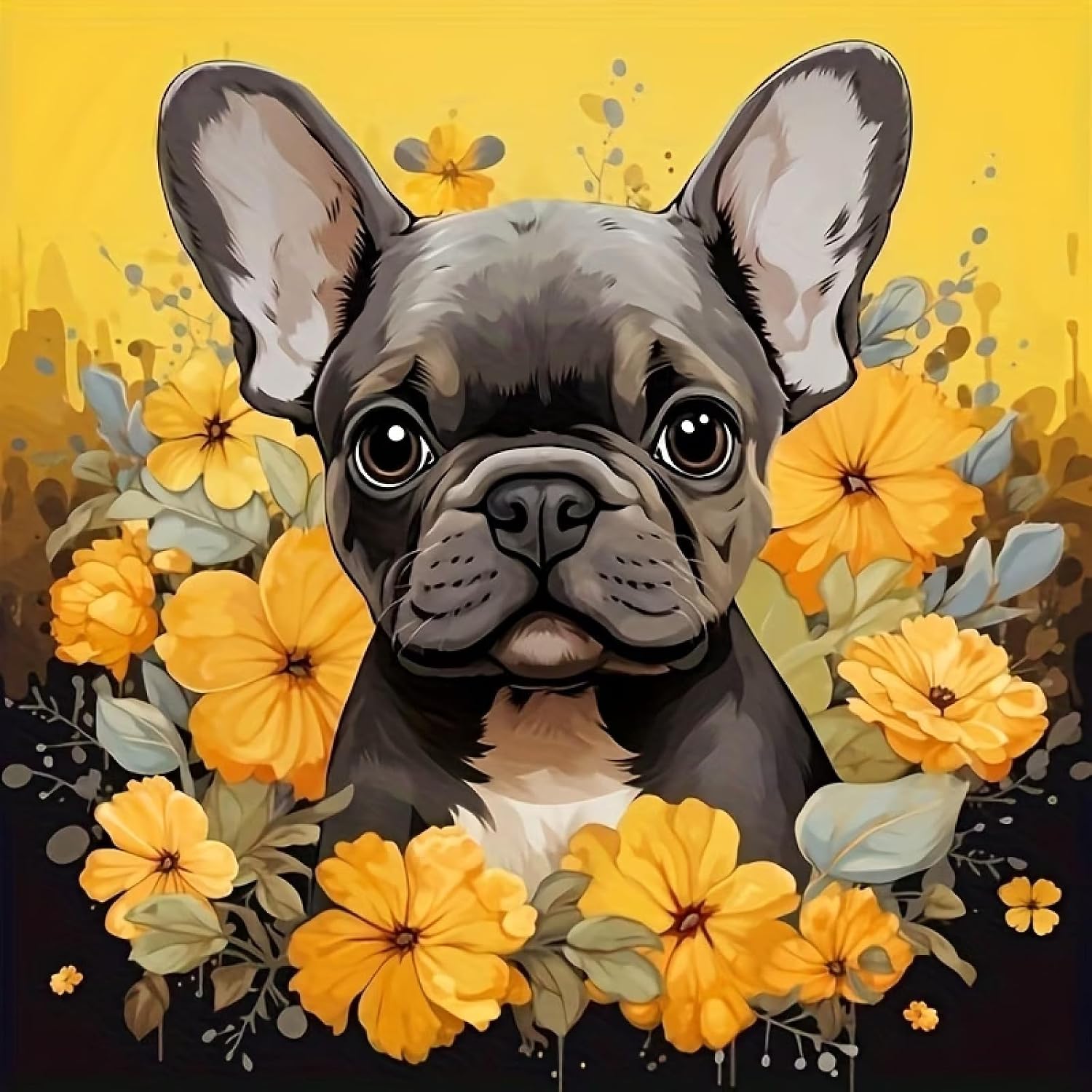MOMDEDP French Bulldog Diamond Art Kits for Adults, 5D Diamond Painting Kits for Beginners, DIY Round Full Drill Bead Craft for Home Wall Decor Gift 12x12 inch, Animal