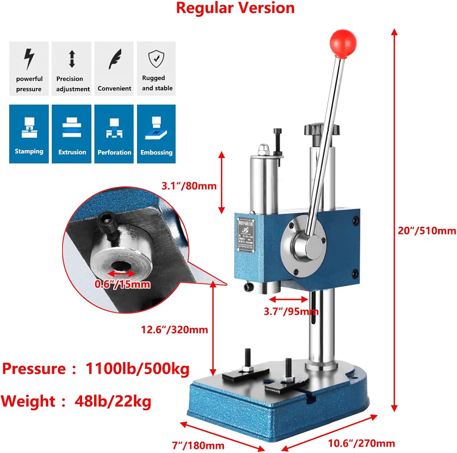 12.6 in Arbor Press, 1100lb Precision Manual Presses for Stamping, Bending, Drawing and Forming(1100lb/500kg Taller Model)