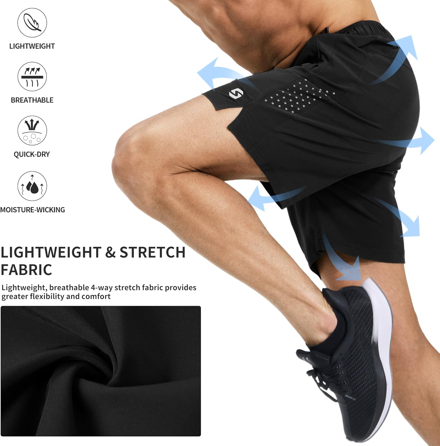 Men’s Running Athletic Shorts 7 Inch Quick Dry Lightweight Workout Gym Tennis Shorts 3 Zipper Pockets - Image 4