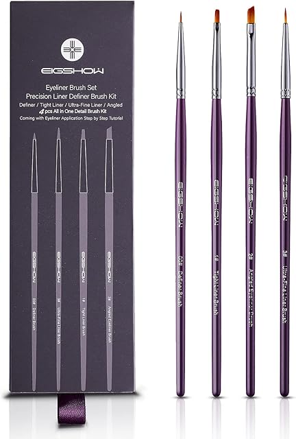 Eyeliner Makeup Brush Set - Angled Liner Brush, Tight Liner Brush, Definer Brush, Ultra-Fine Liner Brush Kit for Detailed Precision Eyeliner, Eyebrow Filling, Body or Face Painting, 4 Pieces