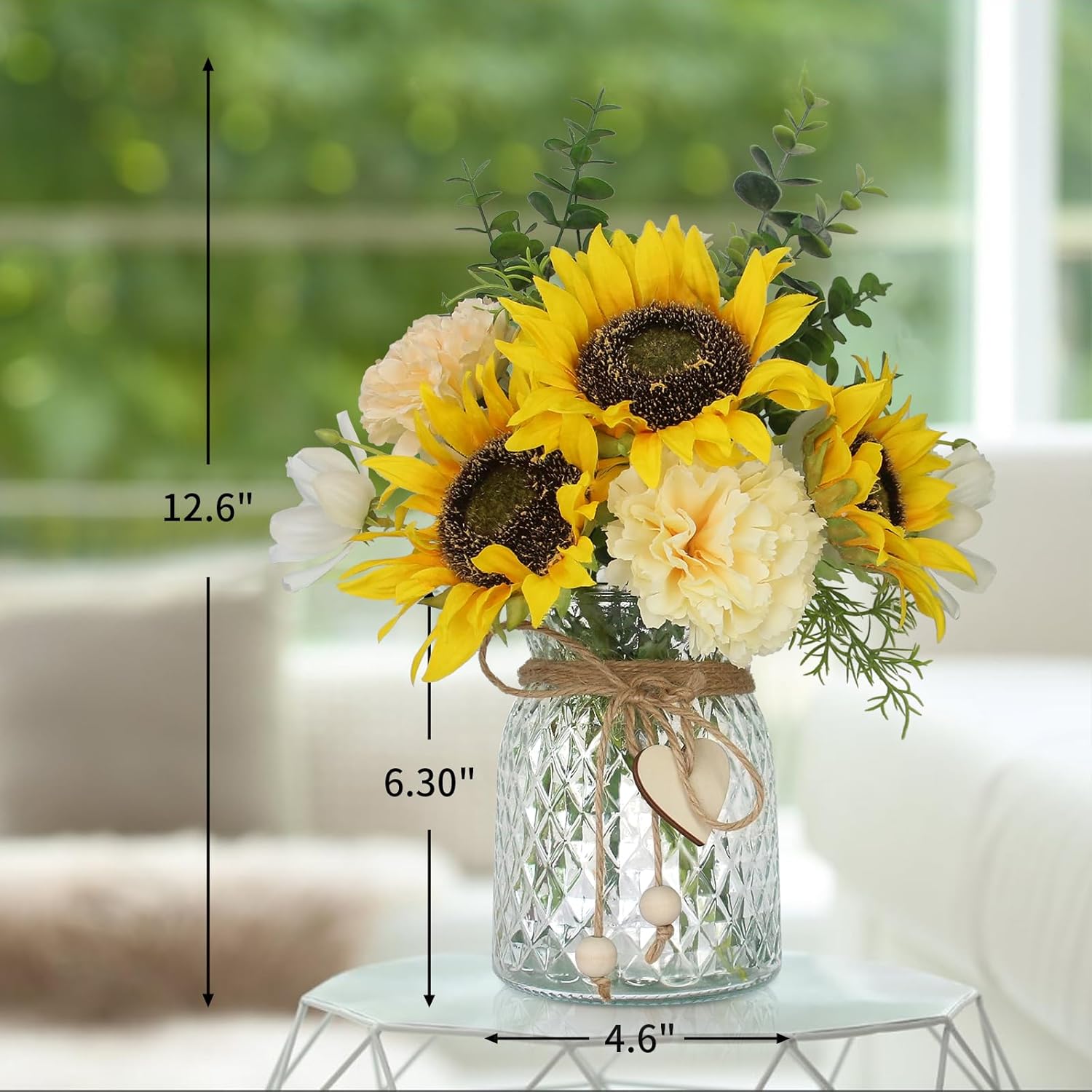 Fake Flowers in Vase,Artificial Sunflower Bouquets in Vase with a Flower Arrangement Holder,Table Centerpieces for Dining Room,Flower Centerpieces for Tables,Faux Flowers for Coffee Table Decor - Image 3