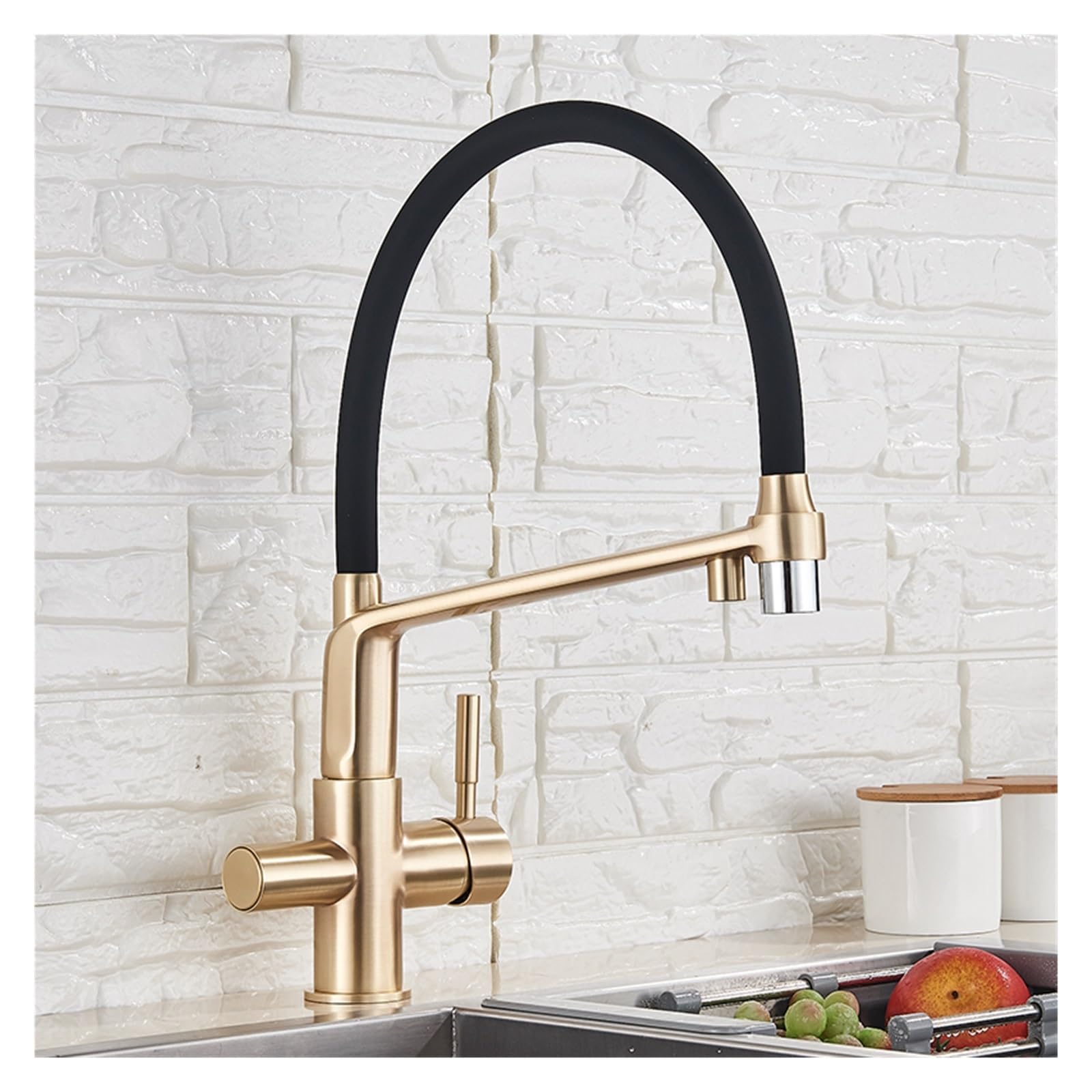 Robinet de cuisine brossé or avec fonction eau filtrée pureté pure
