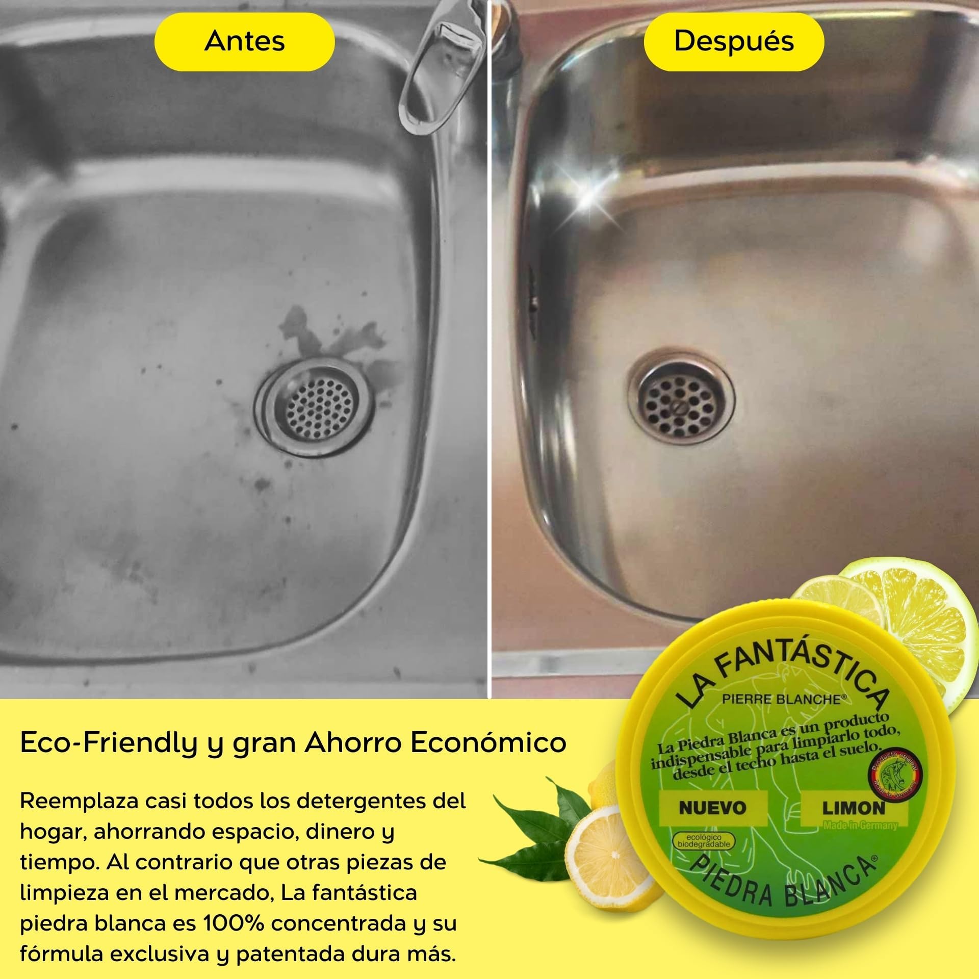 La Fantástica Piedra Blanca Original Pack 3x900g | Arcilla de Limpieza Multiusos, Fórmula Alemana, 6 Esponjas de Regalo