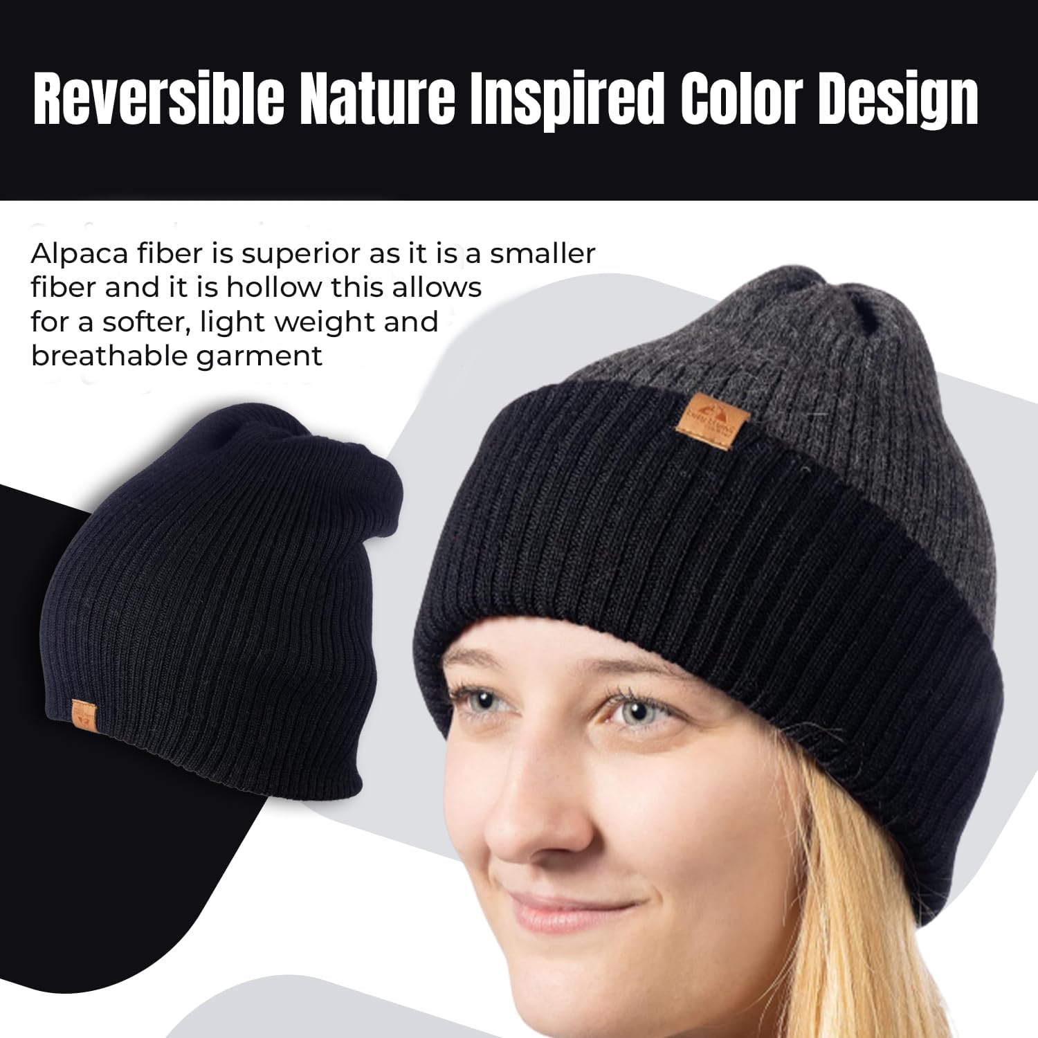 Knitted Reversible 100% Baby Alpaca Beanie - Image 3