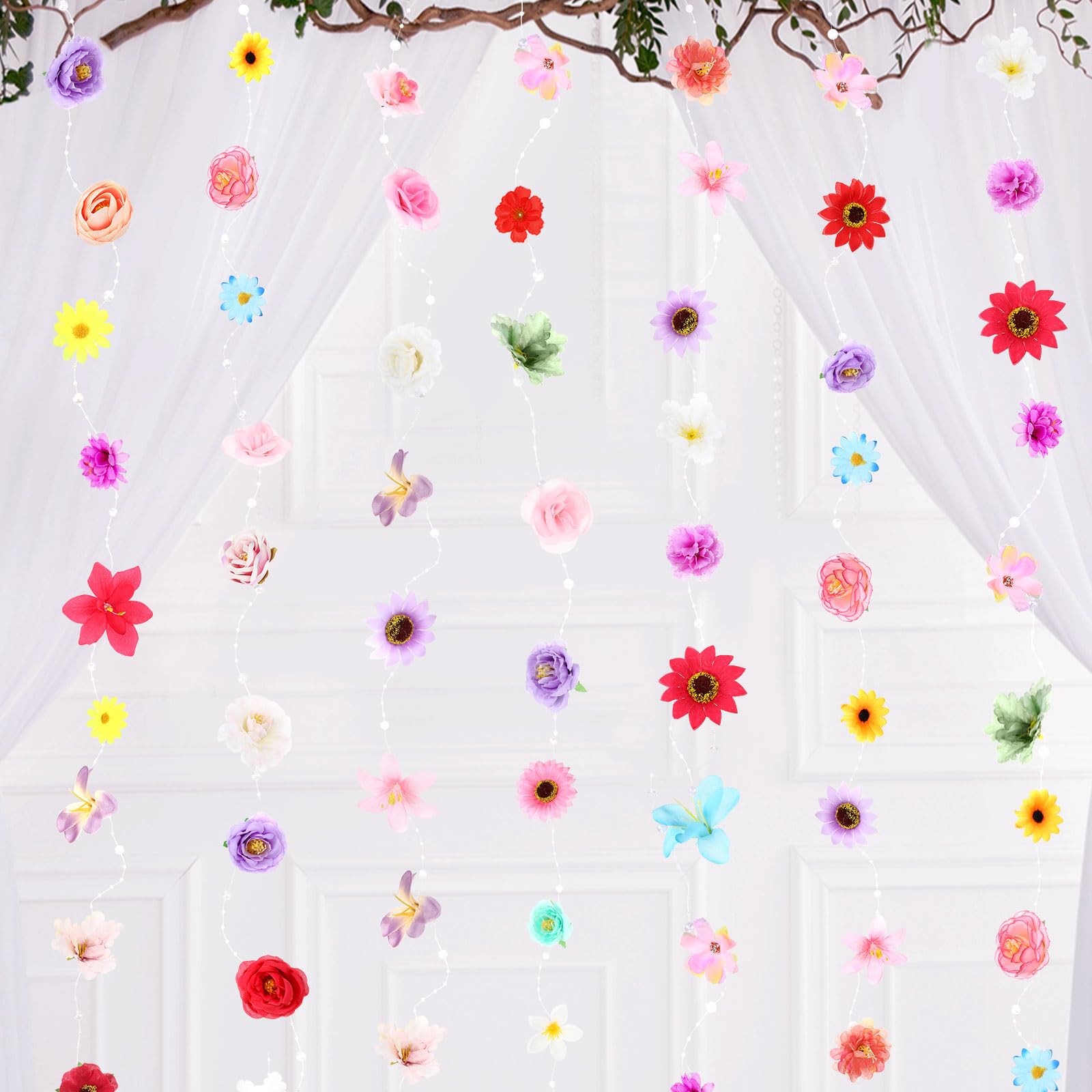 Guirlande fleurs artificielles plafond lot de 5 pour déco mariage anniversaire et fête