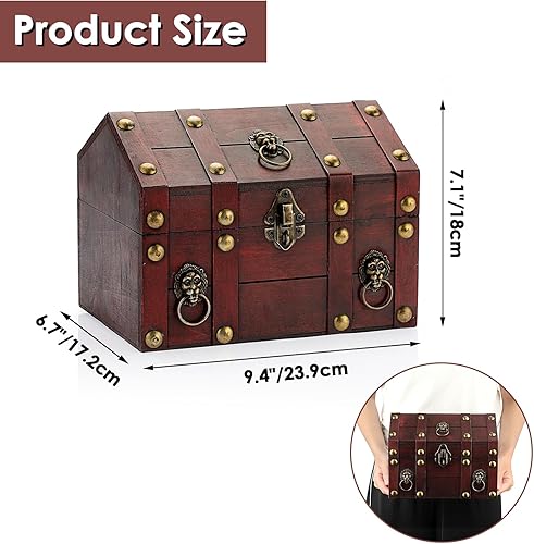 Miniatura 2 de ELLDOO Cofre del tesoro vintage, caja de recuerdos de pirata para regalos de niños, fiesta temática pirata, caja de almacenamiento de tesoros de