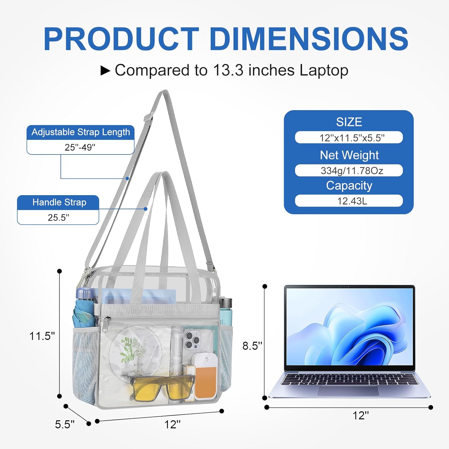 USPECLARE Clear Bag for Stadium Events,Transparent Bag for Work Sports Games Concerts Travel Gym - Image 2