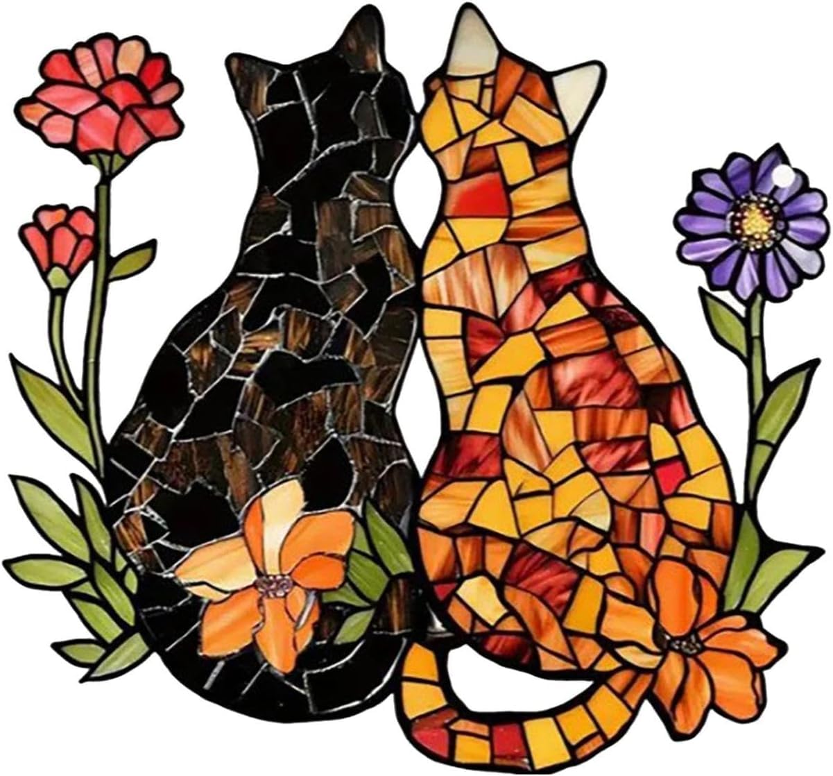 Cat Stained Glass Window Hangings, 5.46" Stained Glass Window Hanging Decor, Stained Glass for Windows for Cat Lovers, Sun Catcher Garden Hangings Decor for Cat Lovers