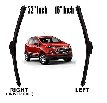 Car Styling- Windshield Flat OE Wiper Blade Replacement U Hook Banana Type Ford Ecosport, Size 22'' and 16'', Highly Durable, Colour: Black (Pack of 2 Pcs)