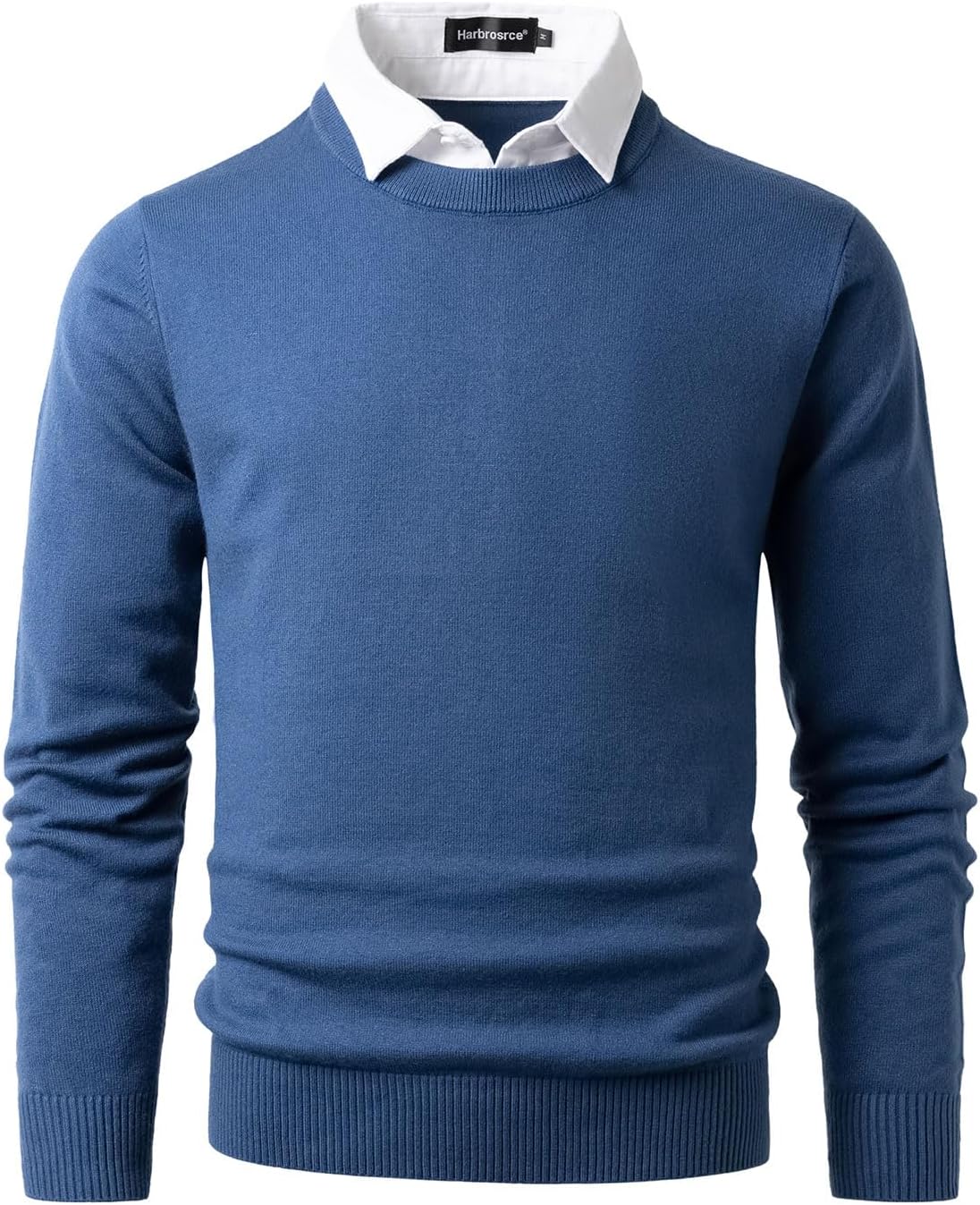 Men's Crew Neck Jumpers Knitted Sweater with Mock Shirt Neck Casual Business Knitwear Pullover Solid Color