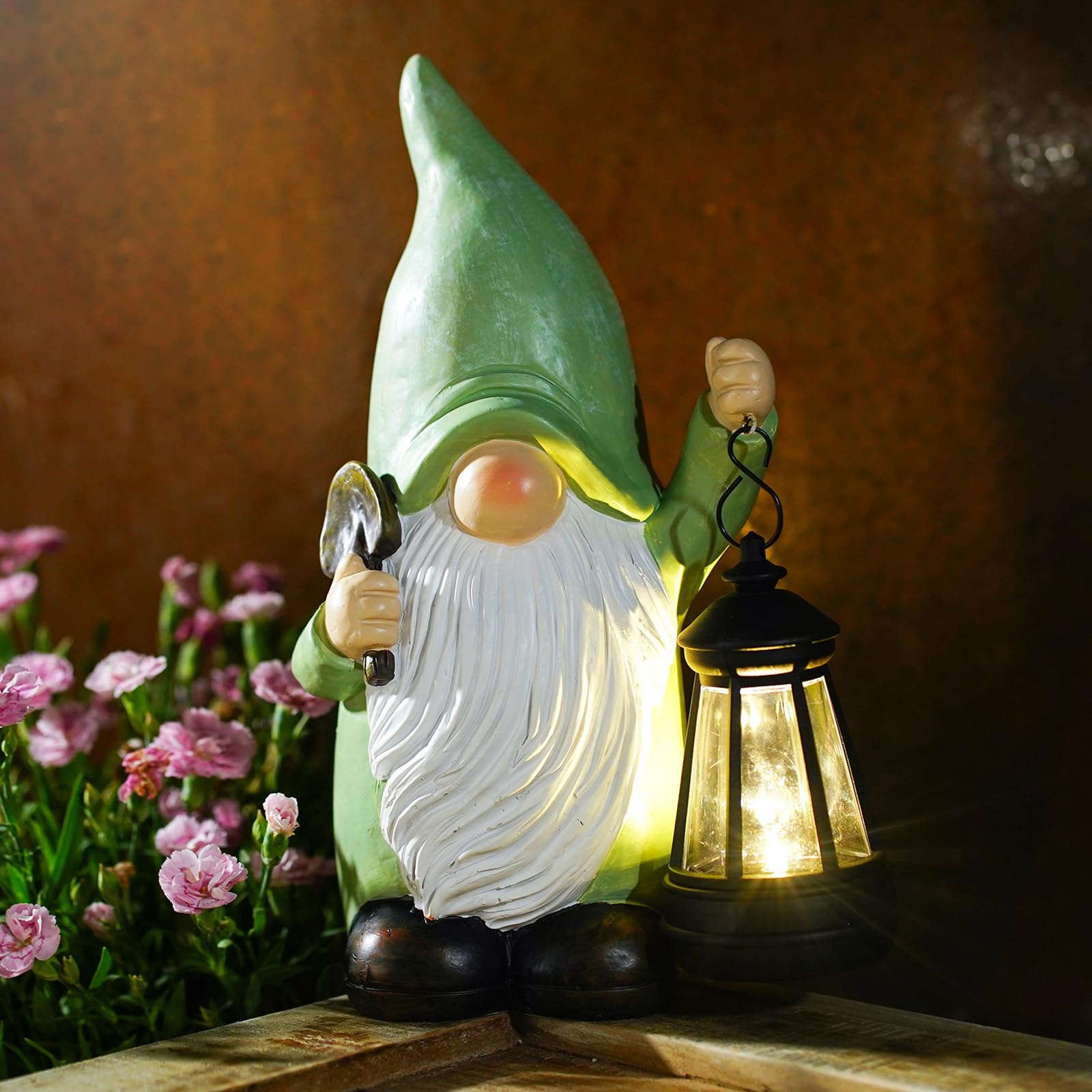 Nain de jardin amusant avec lanterne, statue de nain de jardin solaire, décoration de jardin étanche, cadeau pour terrasse, pelouse, cour, 25 cm de haut