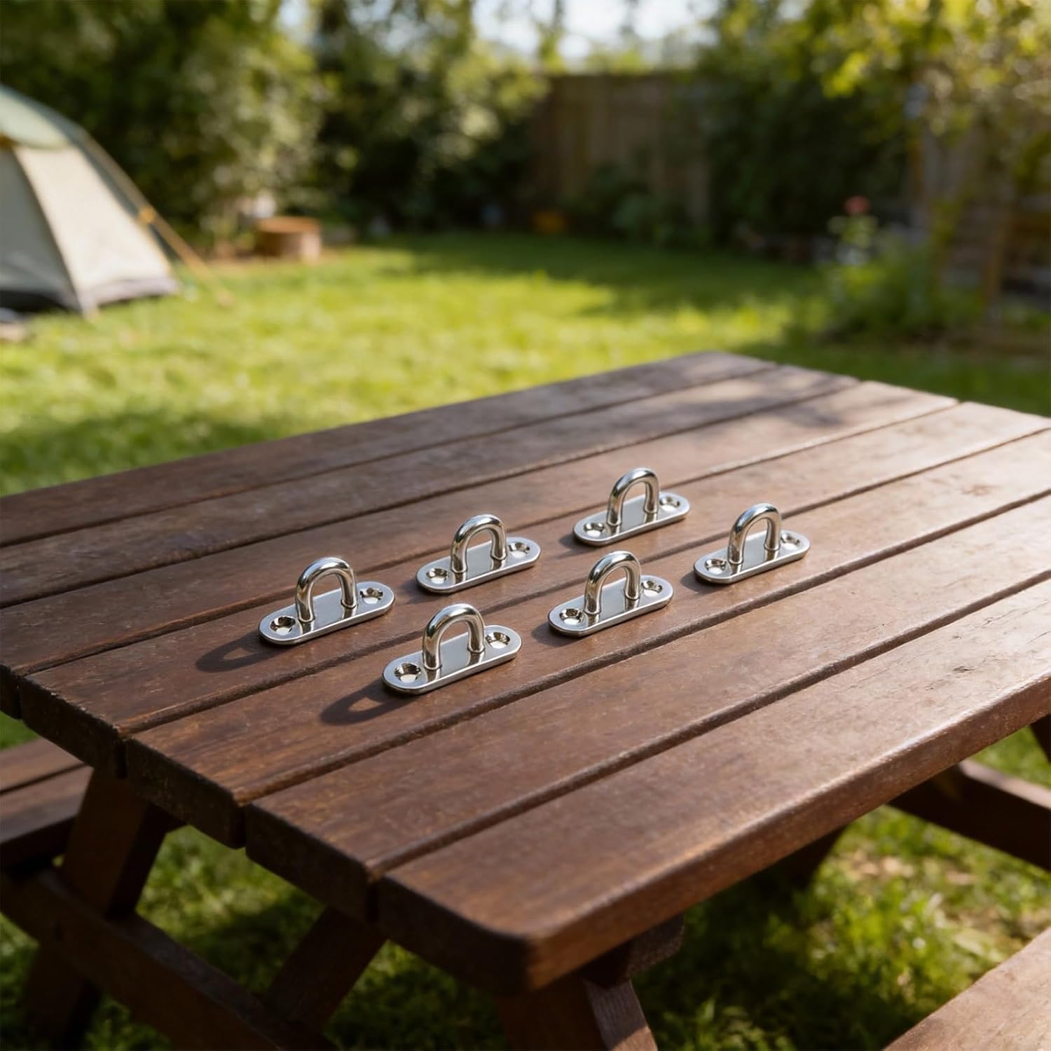 6 Pack 304 Steel Eye Plates, M5 Heavy Duty Screw Eyes Hooks with 80kg Load Ceiling, Awning, Rope Hanging, Garden & Home Decor, Silver