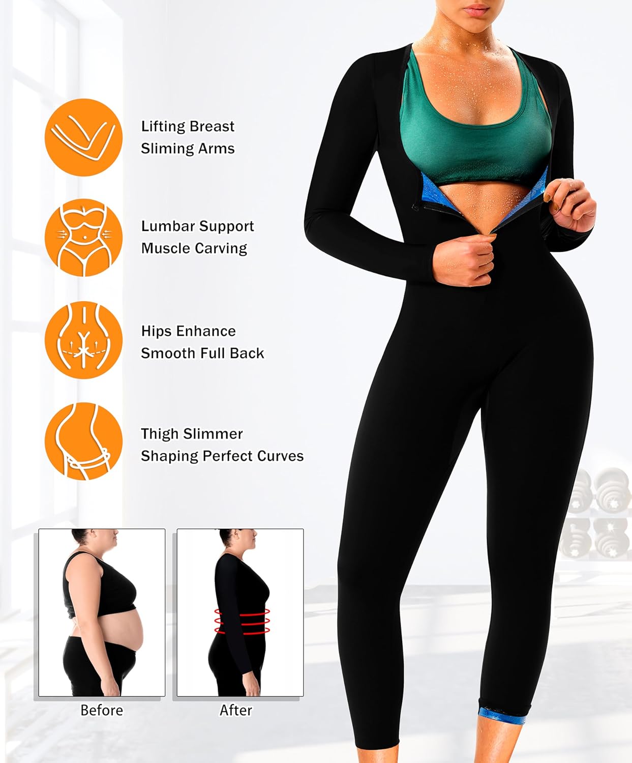 LMCOB Full Body Sauna Suit for Women Waist Trainer Sweat Jumpsuit Waist Trainers Workout Sauna Suits Women - Image 4