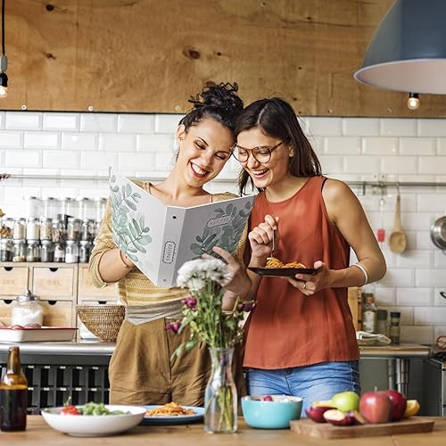 Miniatura 6 de Hiwhy Carpeta de 3 anillos de 8.5 x 9.5 pulgadas, página completa de 3 anillos, juego organizador de recetas con 25 páginas de ranura y 50 tarjetas