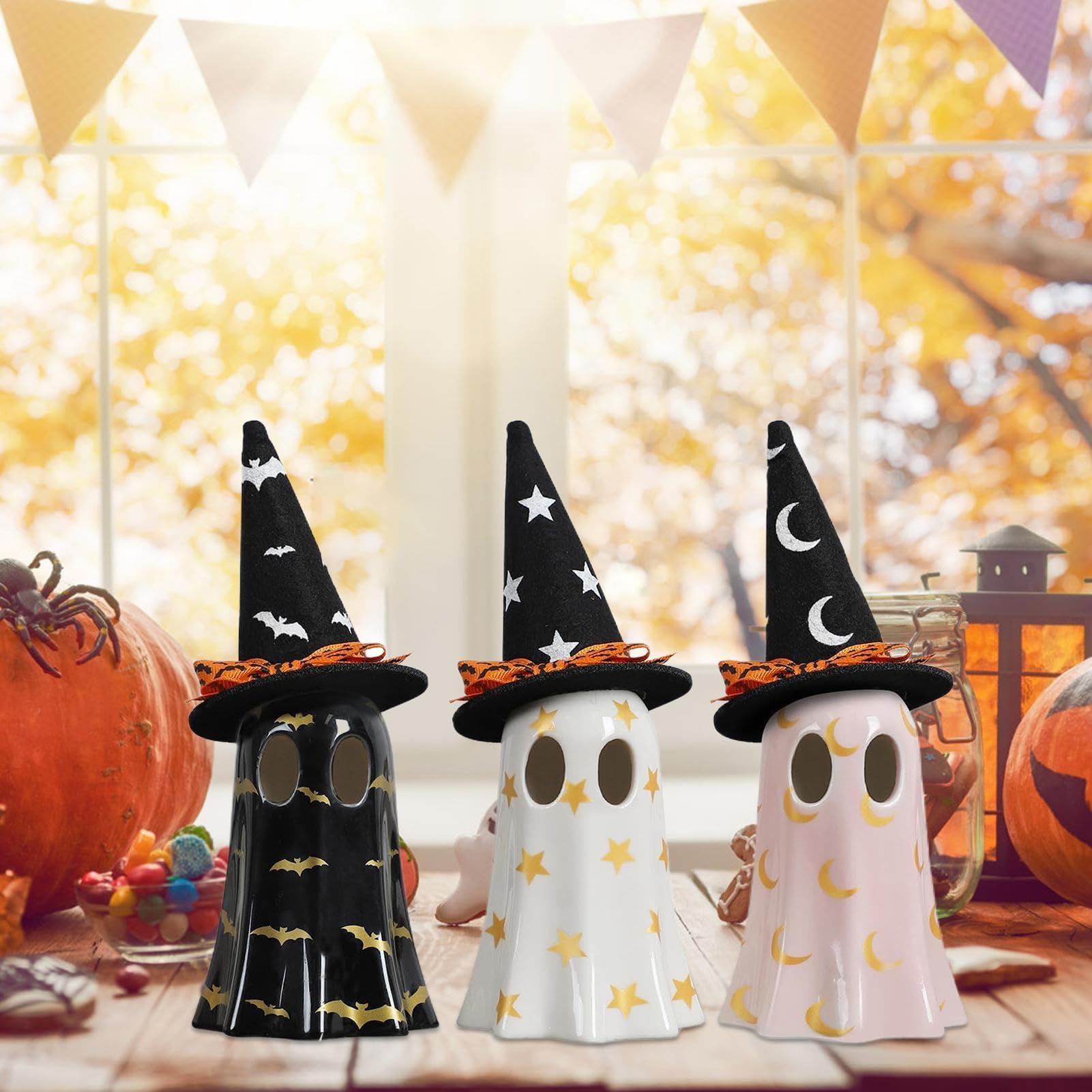 Simpatiche Figurine, Decorazioni spaventose Halloween | Ornamento in Resina con Cappello per Tavolo e scaffale libreria scrivania Decorazione Domestica