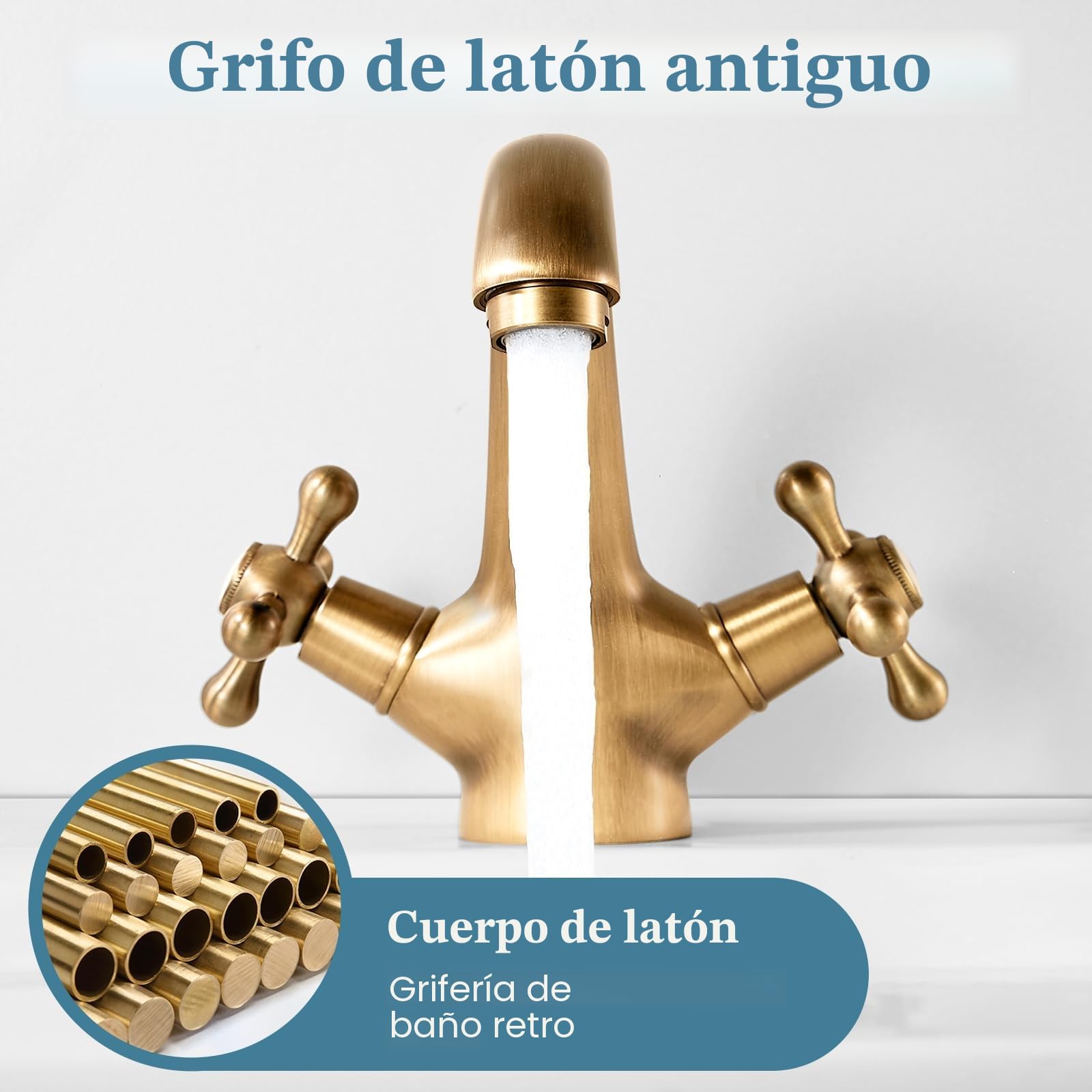 Grifo Mezclador de Lavabo Grifos de Lavabo de Baño Grifos de Lavabo con Cabeza Cruzada de Latón