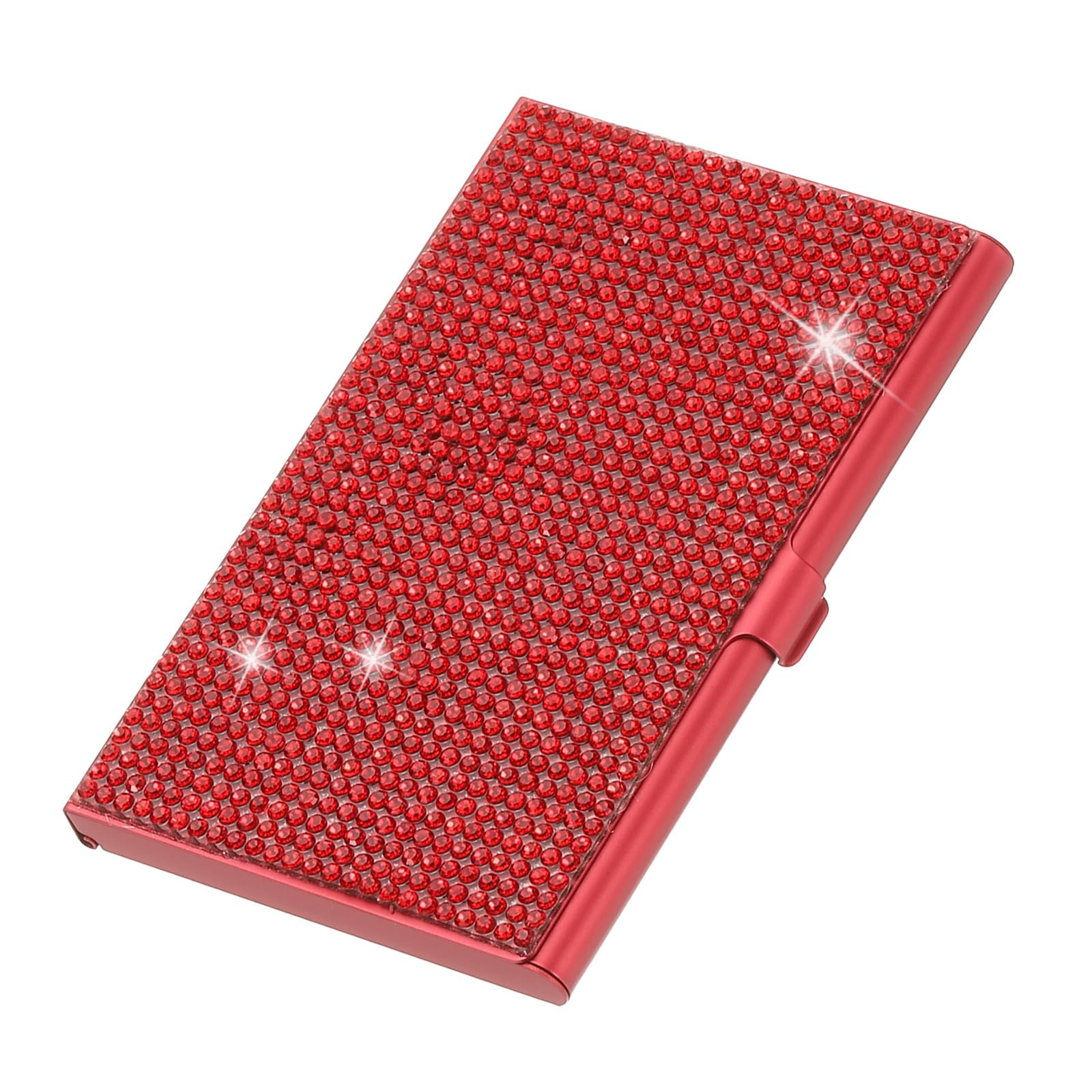 PATIKIL Rhinestone Business Card Holder, Alloy Name Card Holder Bling Pocket Card Holders Organizer Cards Display for Women Office Exhibition, Red