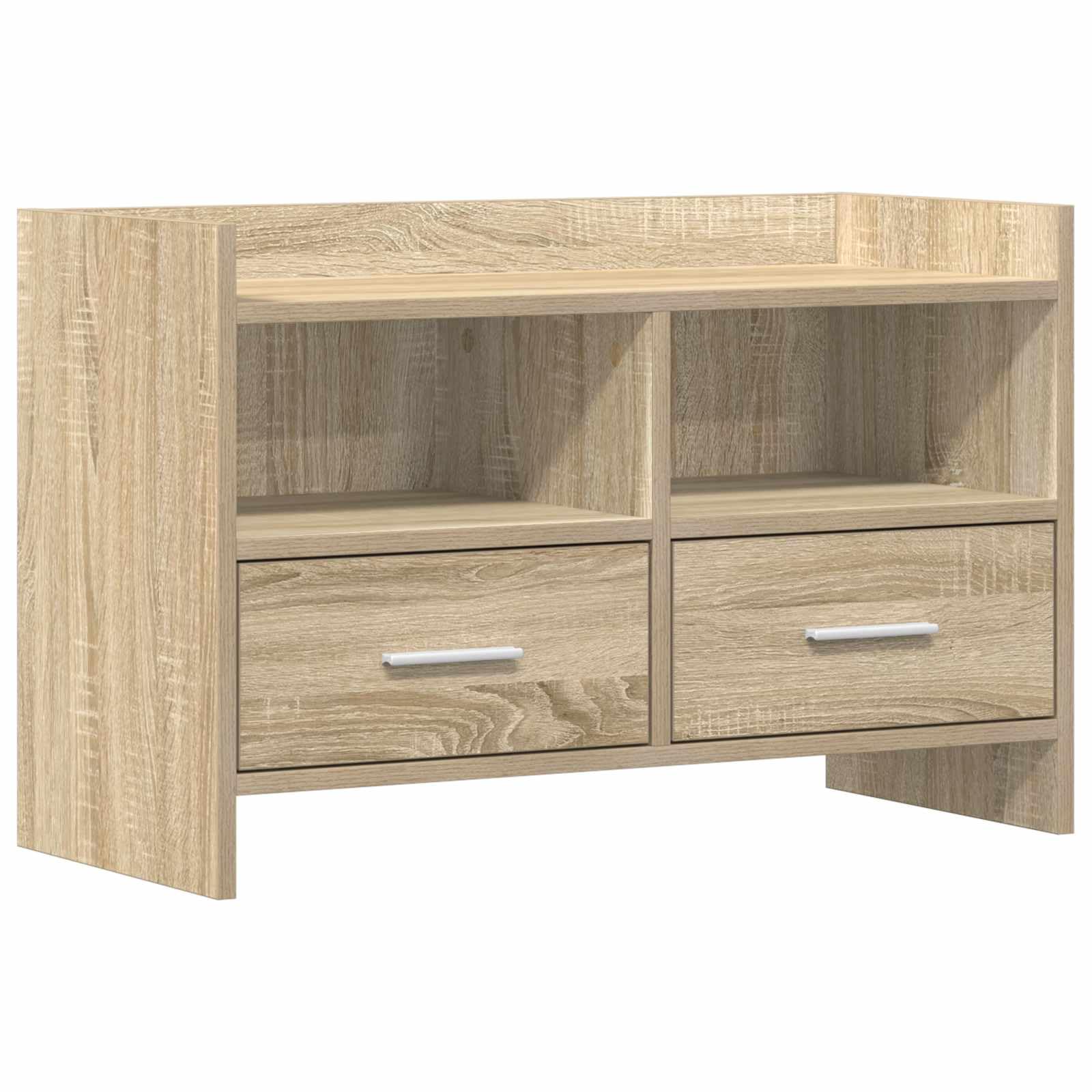 Mobile TV in rovere Sonoma, 71,5 x 33 x 47 cm, con 2 cassetti e 2 ripiani, tavolino basso per soggiorno, gaming, home theater, salvaspazio con spazio per supporti multimediali