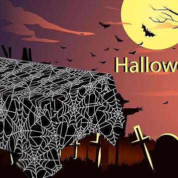 Emopeak Halloween Black Spider Tablecloth 54 x 108, Spider Web Rectangular Decorations Table Cover Spillproof Washable Table Topper Perfect for Halloween Decoration, Dinner Parties