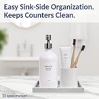 Vista 4 de Bandeja de encimera y tocador, pequeña bandeja de silicona de 7.7 pulgadas para botellas dispensadoras de jabón, soporte de esponja para organizador