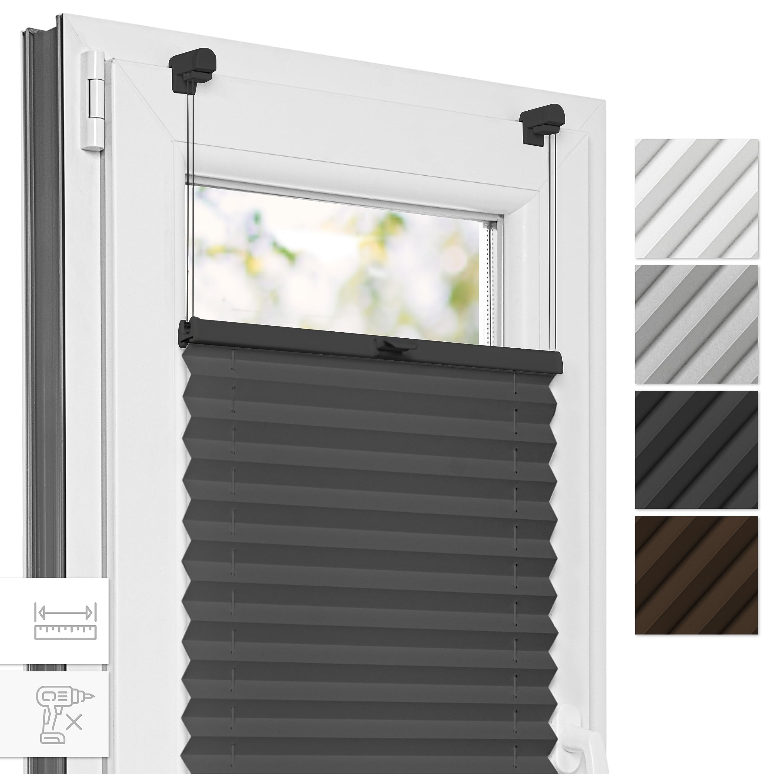 Estika Plissee, Bruchfeste Klemmhalter - Anthrazit - 120 cm x 150 cm - Plissee ohne Bohren, Plissee Klemmfix, Rollos für Fenster ohne Bohren, Jalousien Fenster für innen, Raffrollo