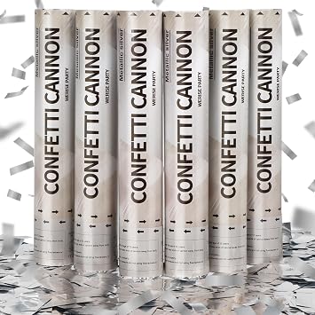 Silver Confetti Poppers Cannon, Mylar Silver Party Poppers 6 Pack
