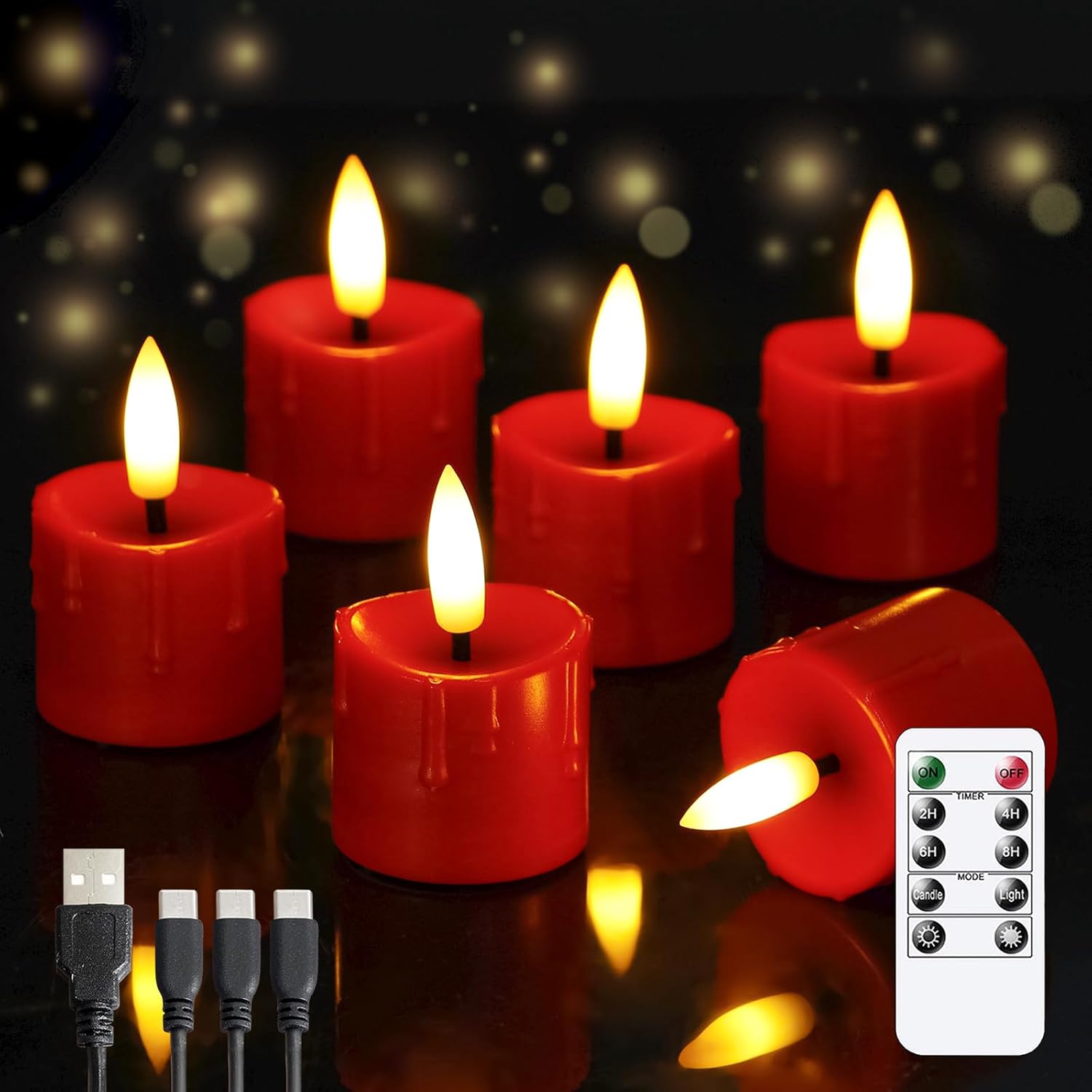 Yeelida Rechargeable Flameless 1.6" x2.5" Tea Light Candles with Remote & Type-C Charging Cable, Timer LED Flickering Ivory Plastic 9pcs Mini Dripping Wax Votive Tealight