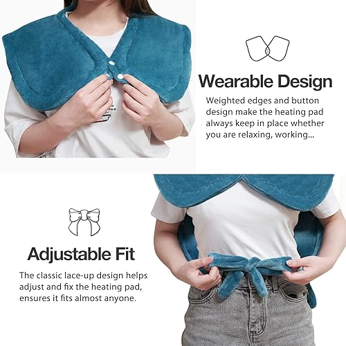 Miniatura 7 de DAILYLIFE Almohadilla térmica para cuello, hombros y espalda, almohadilla térmica eléctrica para aliviar el dolor de espalda, 6 ajustes de