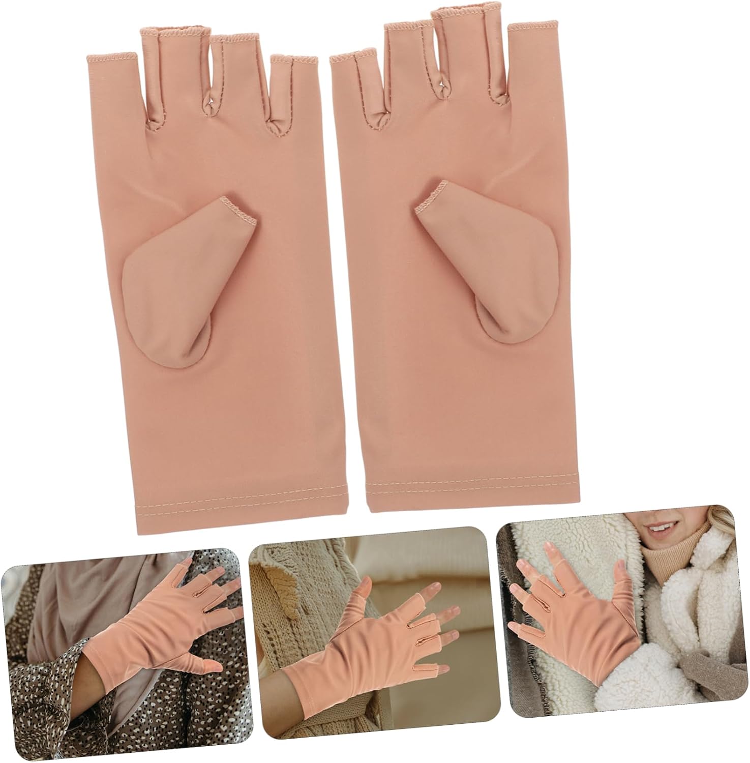 1Pair Ice Silk Half Finger Gloves for UV Protection Quick Drying Beige for Women for Driving Fishing and Outdoor Activities