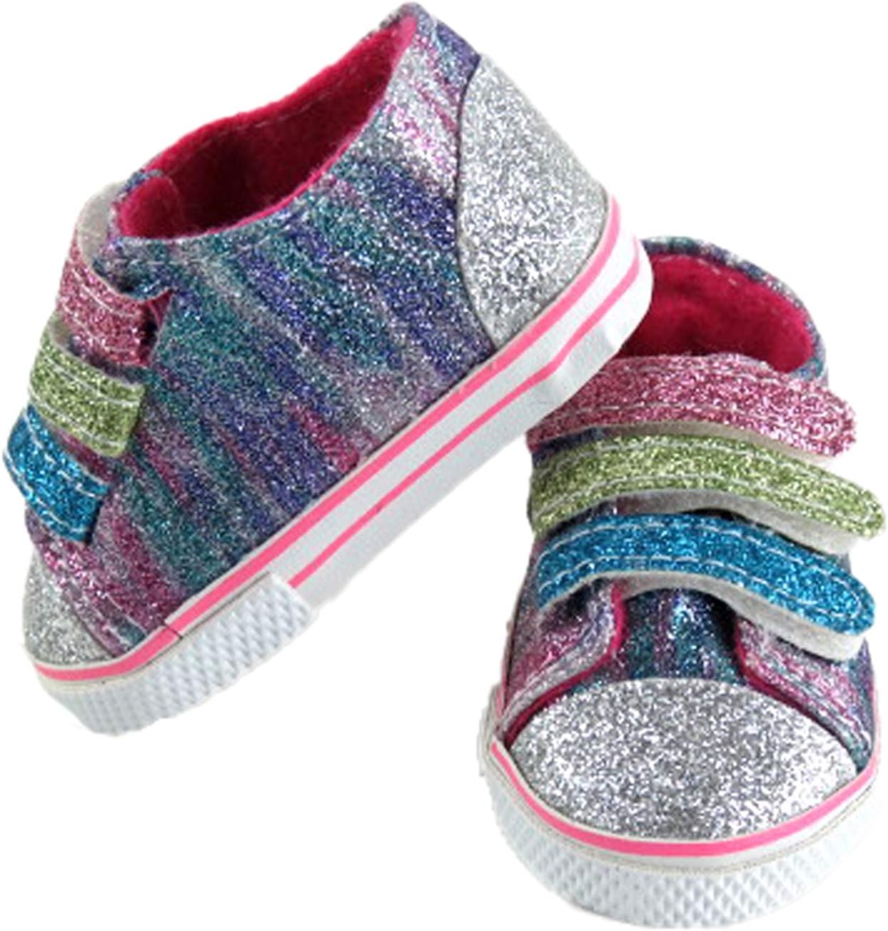 American Fashion World Rainbow Glitter Sneakers for 18-Inch Dolls | Premium Quality & Trendy Design | Dolls Shoes | Shoe Fashion for Dolls for Popular Brands