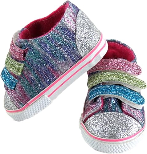 American Fashion World Zapatillas Rainbow Glitter para muñecas de 18 pulgadas | Calidad premium y diseño moderno | Zapatos de muñeca | Moda de
