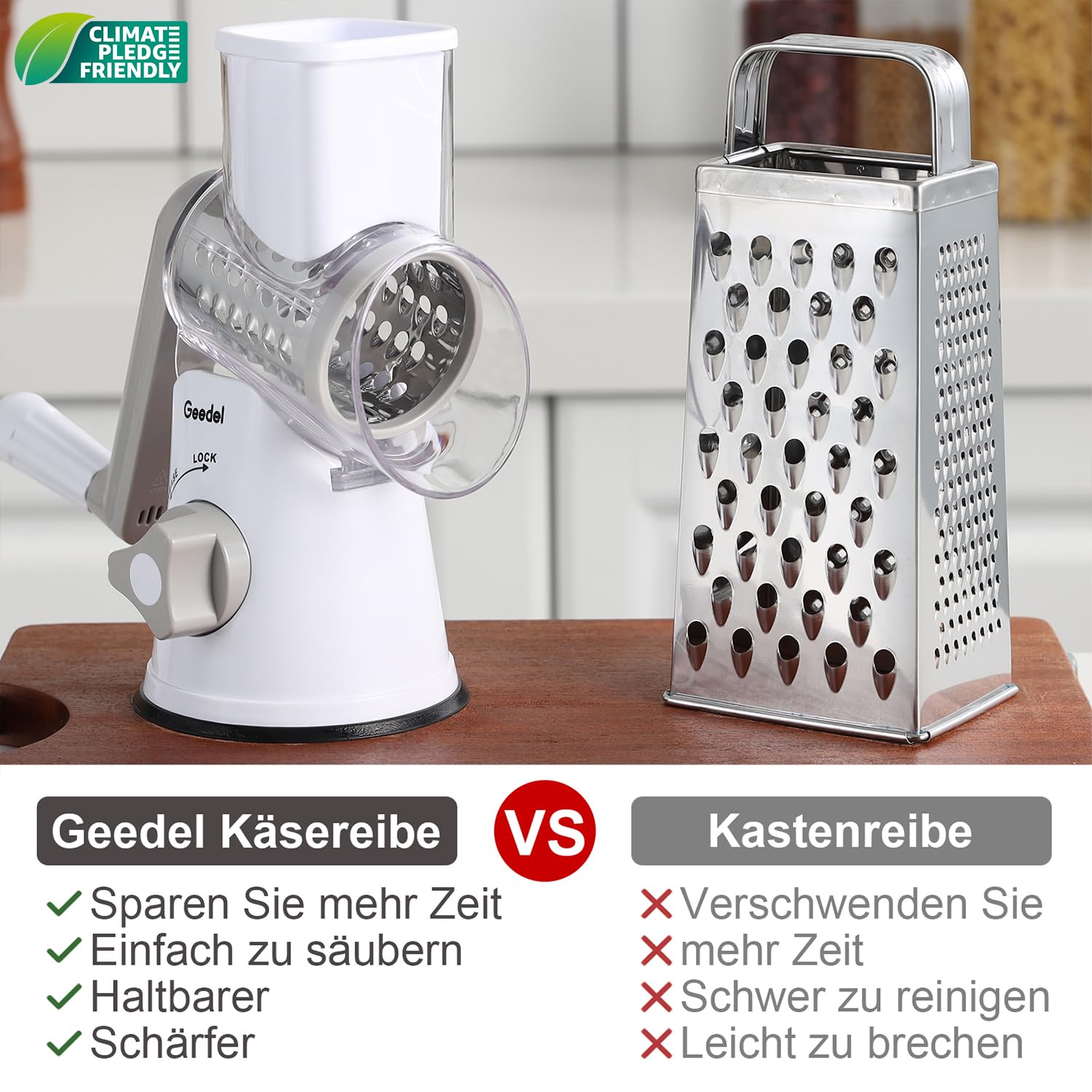 Käsereibe, Reibe für Gemüse mit 3 Trommelblättern, Trommelreibe Schnelleres und Einfaches Schneiden, Gemüseschneider Ideal für Käse, Gurken, Karotten, Nüsse usw