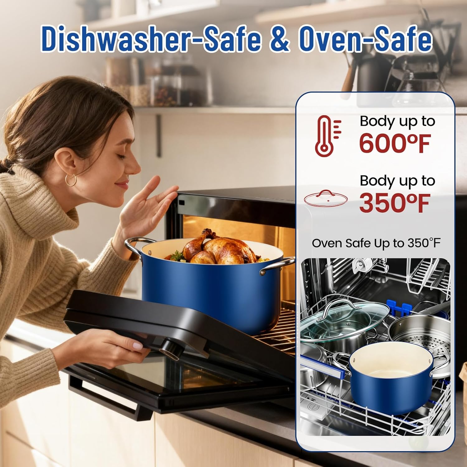 AOSION 6 Quart Steamer Pot With Lid, Nonstick Ceramic Steam Pot with Ladle, 2-Tier Multipurpose Steamer for Cooking with Vegetable,Soup, Stews,Dumplings,Oven & Dishwasher Safe